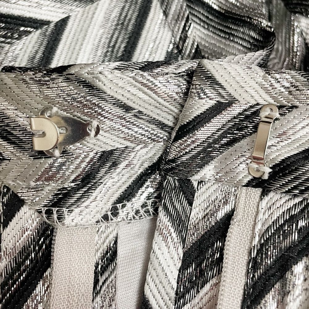 Lulus Creative Thinking Pants M Silver Black Metallic Chevron High Rise Ankle - Picture 13 of 16